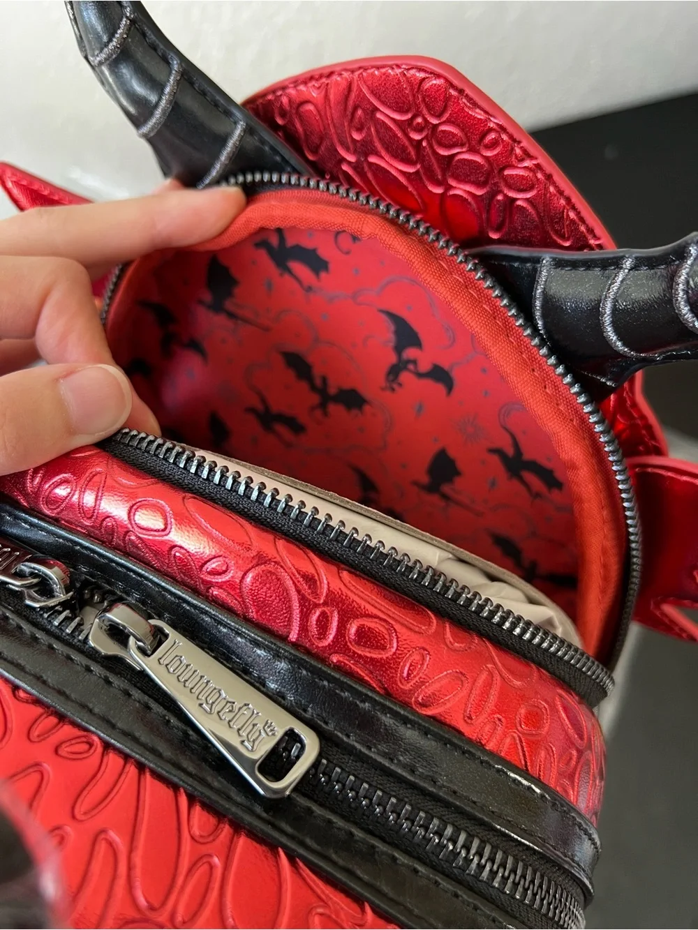 *NEW* Loungefly Shiny Metallic Red DRAGON Backpack Books-A-Million BAM Exclusive